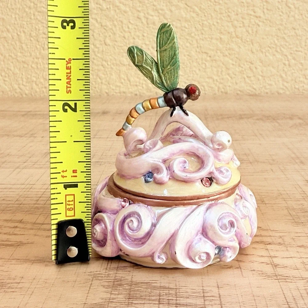Vintage Westland Giftware Pink Dragonfly Bug Enamel Magnetic Hinge Trinket Box